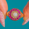 18ct Gold Ruby Opal Rose-Cut Diamond Cluster Dress Ring, c.1890