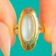 German Art Deco Gold Moonstone Cabochon Navette Ring, 1.85ct