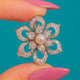Stunning Antique 18ct Gold Diamond Pearl Flower Pendant 1.50cts Old Mine Cuts, front of layered Diamond flower and Pearl