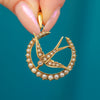 Edwardian 9ct Gold Pearl Diamond Crescent Moon & Swallow Pendant