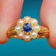Antique 18ct Gold Sapphire Pearl Cluster Ring, 0.45ct