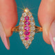 18ct Gold Ruby Diamond Navette Ring