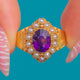 Antique 18ct Gold Amethyst Pearl Navette Cluster Ring, Engraved Band