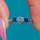 18ct White Gold Sapphire Old Mine-Cut Diamond Trilogy Ring