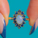 Antique 9ct Gold Opal Sapphire Navette Cluster RIng