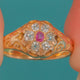 Antique Victorian 18ct Gold Ruby Old Mine Diamond Cluster Ring - Carved Shoulders