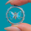 Edwardian Blue Guilloche Enamel Butterfly Pendant in Sterling Silver