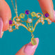 RARE Suffragette 15ct Gold Amethyst Peridot Pearl Pendant, with 16" 9ct Gold Chain