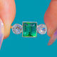 Antique SOLID Platinum Green Tourmaline Diamond Trilogy Ring, 0.72ct Old European-Cut Diamonds