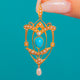Edwardian 15ct Gold Turquoise Pearl Openwork Shield Pendant